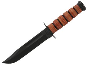Ka-bar-1217 - Full Size USMC Fighting Fixed Blade Knife ( 7" Plain Blade, Leather Handles, Leather Sheath )