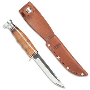 Ka-Bar Knives- 02-1232 , Hunter Fixed Blade Knife, 4'' Plain Blade, Stacked Leather Handles, W/ Leather Sheath , Brass Guard
