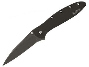 Kershaw Knives-1660CKT, Leek By Ken Onion, Assisted Opening Knife,3'' Black Plain Blade, Stainless Steel Handles, W/ Pocket Clip