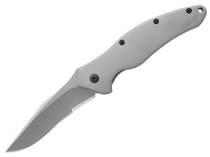 Kershaw -1840ST  Shallot  By Ken Onion Speedsafe   Assisted Opening Pocket Knife , 3-1/2'' Part Serrated Blade, 410 Stainless Steel Handles, With Pocket Clip