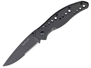 Kershaw- 1650BLKST  Black Vapor II , Folding Knife, Black Stainless Steel Handle, 3.5'' Black Part Serrated Blade