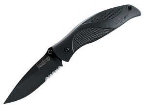 Kershaw Knives-1550ST , Black Out By Ken Onion, Assisted Opening Knife, 3.25'' Part Serrated Blade, Polyamide Handles, W/ Pocket Clip