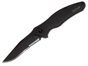 Kershaw Knives-1840CKTST, Shallot By Ken Onion, Assisted Opening Knife, Flipper, Black Stainless Steel Handles, 3.5'' Part Serrated Blade, W/ Pocket Clip