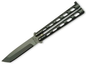 Bear & Son-114A , 5'' Armor Piercing Butterfly Knife, 440 Stainless Steel Blade, Silver Vein Cast  Meatl Handles