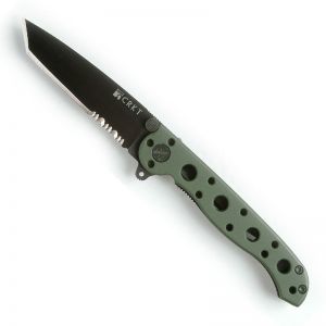 CRKT- M16-10KE Folding Pocket Knife By Kit Carson, 3'' Tanto Blade, Green Aluminum Handles, Flipper, With Pocket Clip