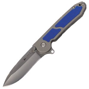 CRKT-M18 -04B Folding Pocket Knife, Designed By Kit Kasper,3.3-4'' Plain Blade, Blue Inlays,T-6 Aircraft Handles, With Pocket Clip