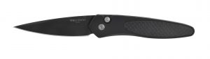 Pro-Tech Knives - 3416 , Newport Gentleman's Automatic Folding Knife , 3'' DLC Black Plain Blade , Carbon Fiber Inlays , W/ Pocket Clip