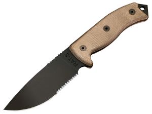 Ontario- 8638 -RAT-5 Serrated Fixed Blade Knife ( 5" 1095 Carbon Steel, Canvas Sheath )