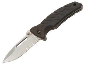 Ontario- 8755 XM 1 -  Black Folding Pocket Knife ( 3.375" Serrated Stainless Steel Blade with Liner Lock )