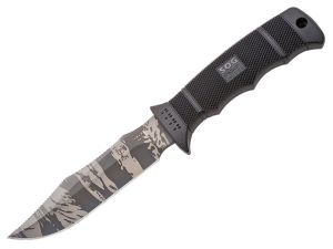 S.O.G  E37TS-N Seal Pup Elite Tactical Fixed Blade Knife, 4.5'' Tiger Stripe Part Serrated Blade, With Nylon Sheath