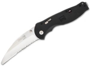 S.O.G-FSA-6 , Flash II Rescue  Assisted Folding Knife,,3.5'' Satin Part Serrated Blade,Black Zytel Handles,With Pocket Clip, Rare, Discontinued