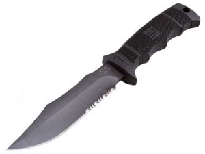 S.O.G  M37T-N Seal Pup Fixed Blade Knife , 4.75''  Tiger Stripe, Part Serrated Blade, With Nylon Sheath, GRN Handles,