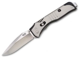 S.O.G Knives-SAT001, Flashback Assisted Opening Pocket Knife,3.5'' Satin Plain Blade, GRN/Stainless Steel Handles, W/ Pocket Clip