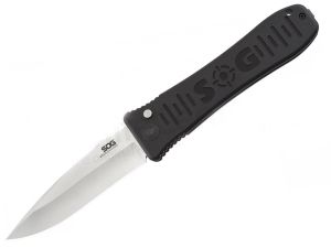 S.O.G  SE-61 Spec Elite II Automatic Tactical Knife, 4'' Satin Clip Point Plain Blade, Aluminum Handles