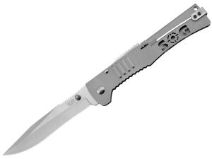 S.O.G  SJ-51 CP Slim Jim XL Straight Assisted Opening Knife, Bead Blasted Handles, 4.18'' Satin Plain Blade
