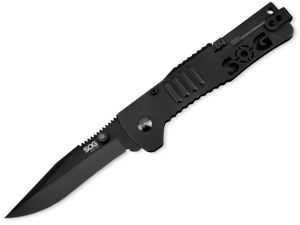 S.O.G - SJ-32 , SlimJim Folding Knife, Assisted Technology , 3.18'' Black Plain Blade,Black Handles , W/ Reversible Pocket Clip