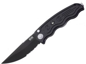 S.O.G Knives-ST-03 , Sog Tac Automatic Folding Knife,3.5'' TiNi  Finish Part Serrated Blade,, Anodized Aluminum Handles,W/ Pocket Clip
