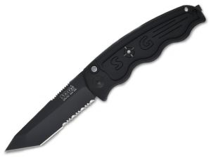S.O.G Knives-ST-04 , Sog Tac Automatic Folding Knife,3.5'' Black Tanto  Part Serrated Blade, T6 Aluminum Handles, W/ Pocket Clip