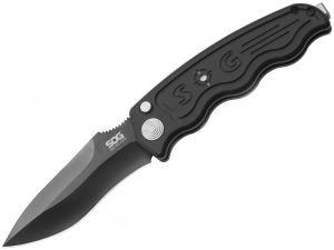 S.O.G Knives-ST-06, Sog Tac Automatic Folding Knife,3.5'' Black Drop Point Blade, T6 Aluminum Handles, With Pocket Clip