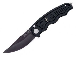 S.O.G Knives-ST-11 , Sog Tac Mini Automatic Folding Knife,3'' Black TiNi Finish Blade,T6 Aluminum Handles,W/ Pocket Clip, Safety Button