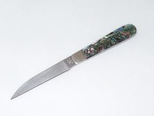 Bear & Son-ABLO , 7-1/8'' Letter Opener, Abalone Scales, Nickel Silver Bolsters, Fixed Blade Knife, With Leather Sheath
