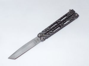 Bear & Son- B-410-AICF-AP , 5-3/8'' Armor Piercing Butterfly Knife, Carbon Fiber  Coated  Aluminum Handles,440 Stainless Steel Blade,