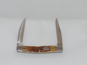 Case Knives-01345 Muskrat Antique Folding Pocket Knife, Ats-34 Steel, 4' Plain Blades, With Leather Pouch