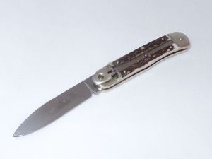 Hubertus Knives-68.111.HH.11, Large Size No-11 Drop Point Blade, Stag Handles, Automatic Folding Knife