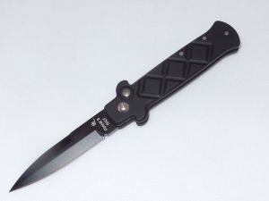 F.LLI Beltrame Steath Stiletto Automatic Bayonet Folding Knife, 3.25'' Black Plain Blade, T-6 Aircraft Aluminum Handles