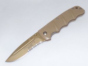 Boker Knives-KALS74DES,Magnum Series Kalashnikov Folding Knife, Desret Tan Aluminum Handles, 3-1/4'' Part Serrated Blade