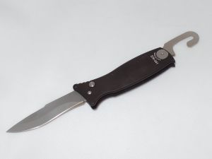 S.W.A.T Knives-DDRT Double Duty Response Tactical Folding Knife,  With Guthook , 3.2'' Plain Blade, T-6 Black Aluminum Handles, With Safety,