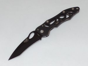 Delta Z Knives- 6180-AN -Skelton Liner Black Pen Folding Pocket Knife ( 3" Plain Steel Blade Blue Ionized Aluminum handle )
