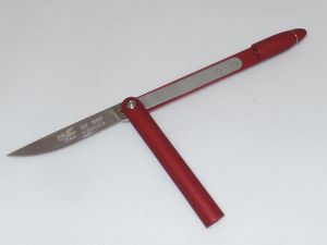 Delta Z Knives- 1401-AR -360 Pivot Burgundy Pen Folding Pocket Knife ( 3" Plain Steel Blade Blue Ionized Aluminum handle )