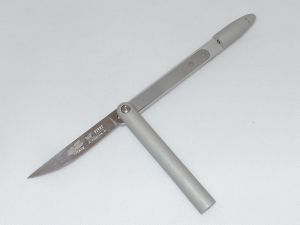 Delta Z Knives- 1401-AS -360 Pivot Silver Pen Folding Pocket Knife ( 3" Plain Steel Blade Blue Ionized Aluminum handle )