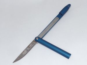 Delta Z Knives- 1401-AB -360 Pivot Blue Pen Folding Pocket Knife ( 3" Plain Steel Blade Blue Ionized Aluminum handle )