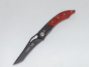 Delta Z Knives- 7130 - MR - Osprey Red Maple Burl - Black Coated Blade - Pen Folding Pocket Knife ( 3" Plain Steel Blade Blue Ionized Aluminum handle ))