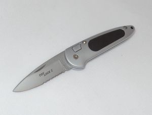 Boker Top Lock II -7101 , Kraton Inserts In Handles, 4'' Bead Bl;ast Serrated Blade, Folding  Automatic Knife-117107