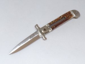 Hubertus Knives-68.166.HH.10  Guardian Swing Guard Folding Automatic Knife, Stag Handles, 2.75'' Spear Point Blade, Made In Germany