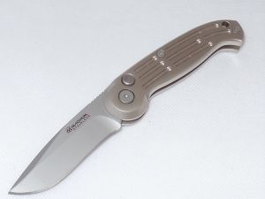 Boker Knives-B0007 Magnum Automatic Folding Knife, 3.25'' Drop Point Plain Blade, Champagne Aluminum Handles, With Safety, Bead Blast Finish