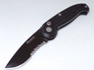 Boker Knives-B0117 Mini Magnum Automatic Folding Knife, 2-5/8'' Black Drop Point Part Serrated Blade, Aluminum Handles, With Safety.