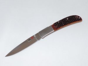 Al Mar Knives-1005HJBT Eagle Classic Folding Pocket Knife, 4'' Talon Blade, Honey Jigged Bone Handles, With Leather Pouch