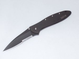 Kershaw Knives-1660CKTST , Leek Assisted Opening  Knife By Ken Onion, 3'' Part Serrated Blade, Black Stainless Steel Handles, No Box, W/ Clip, (XXX)