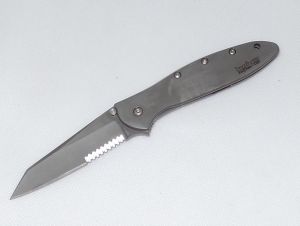 Kershaw Knives-1660TGRYST , Random Leek Assisted Opening Knife By Ken Onion, 3'' Tanto Part Serrated Blade,Stainless Steel Handles, No Box, Discontinued , (XXX)