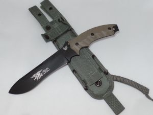 Benchmade Knives-150BKSN Marc Lee Glory Fixed Blade Knife, G-10 Handles, , With Nylon Sheath, 7'' Black Plain Blade, Rare Collectible Knife