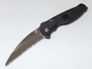 S.O.G Knives-FSA-6 CP Flash Rescue Folding Knife, Black GRN Handles, 3.5'' Sheepsfoot Part Serrated Blade, With Pocket Clip, No Box