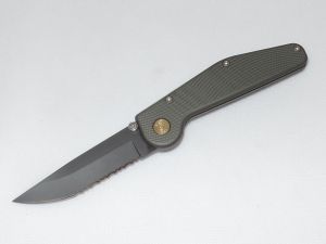 G.T Knives-GT 110 Folding  Pocket Manuel Knife, Drop Point Part Serrated Blade, Aircarft 6061-T6 Aluminum Handles, With Pocket Clip