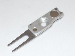 G.T. Knives-100505 -  Divotmaster Mulitool, Golf Gizmo Silver Aircraft Aluminum Handles, Brass Push Button, Cigar Cutter