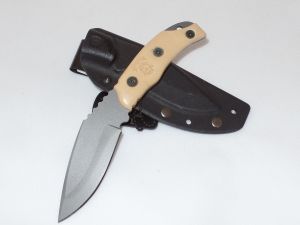 Tops Knives-Cheetah, Fixed Blade Knife, White Micarta Handles, With Kydex Sheath,4'' Plain Blade