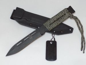 Tops Knives-SSPBT-08 Swat Spike, Paracord Wrap Tactical Fixed Blade Knife, 5'' Black Tanto Plain Blade, With Kydex Sheath