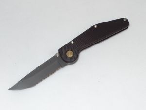 G.T Knives-GT-102  Police Manuel Folding Pocket Knife, Black Aluminum Handles, 3.625'' Part Serrated Drop Point Blade,With Pocket Clip